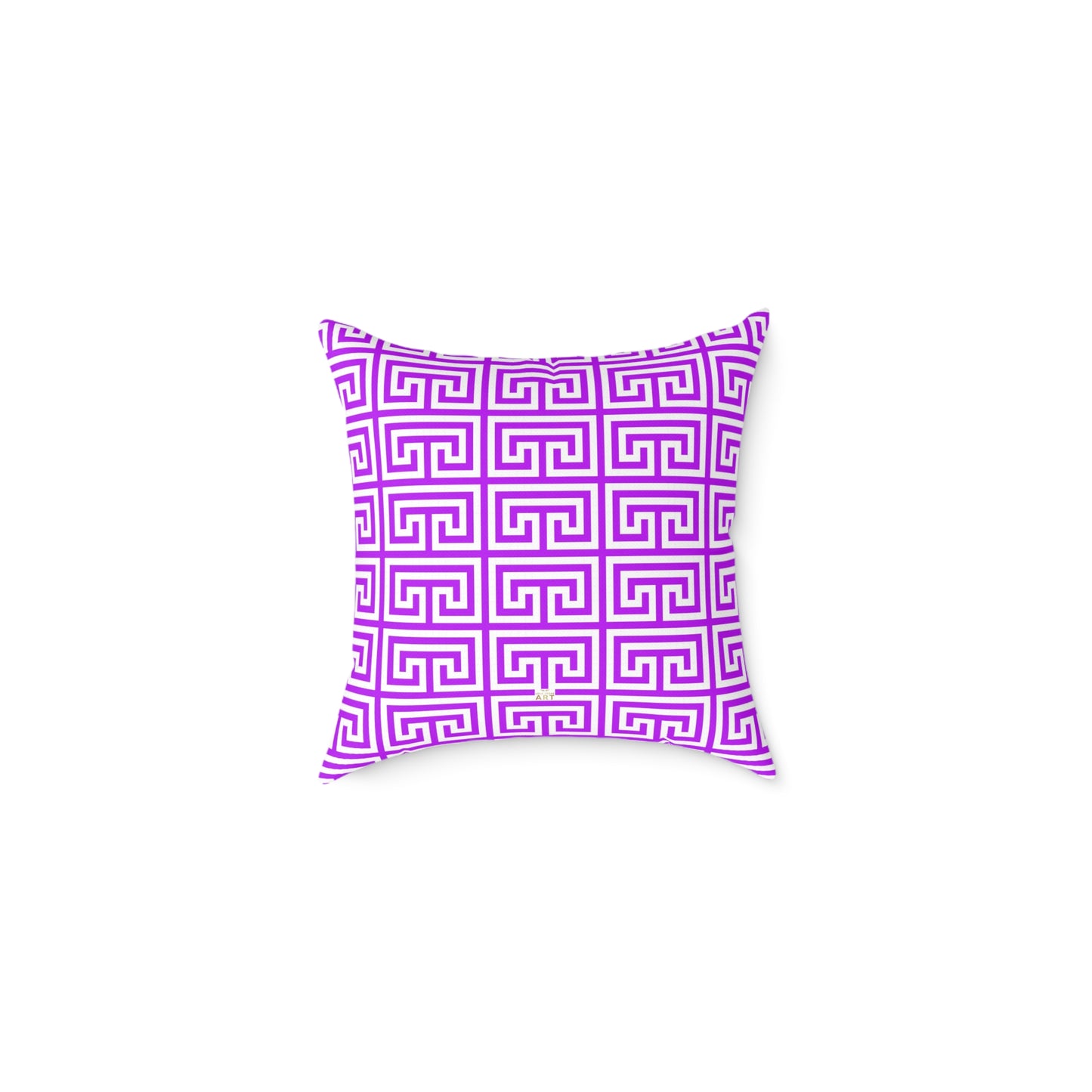 Geometric Purple White Greek Key Pattern Pillow | Square Poly Canvas Pillow