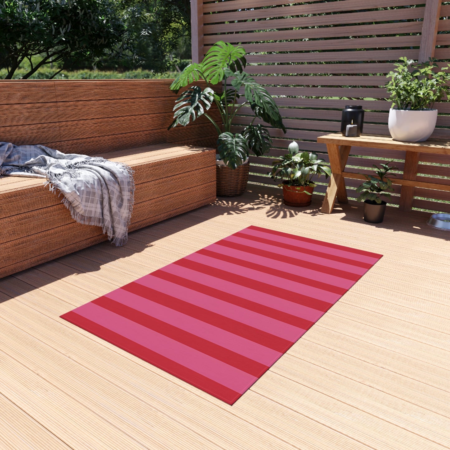 Bold Pink Red Striped Outdoor/Indoor Rug | Waterproof Patio Mat
