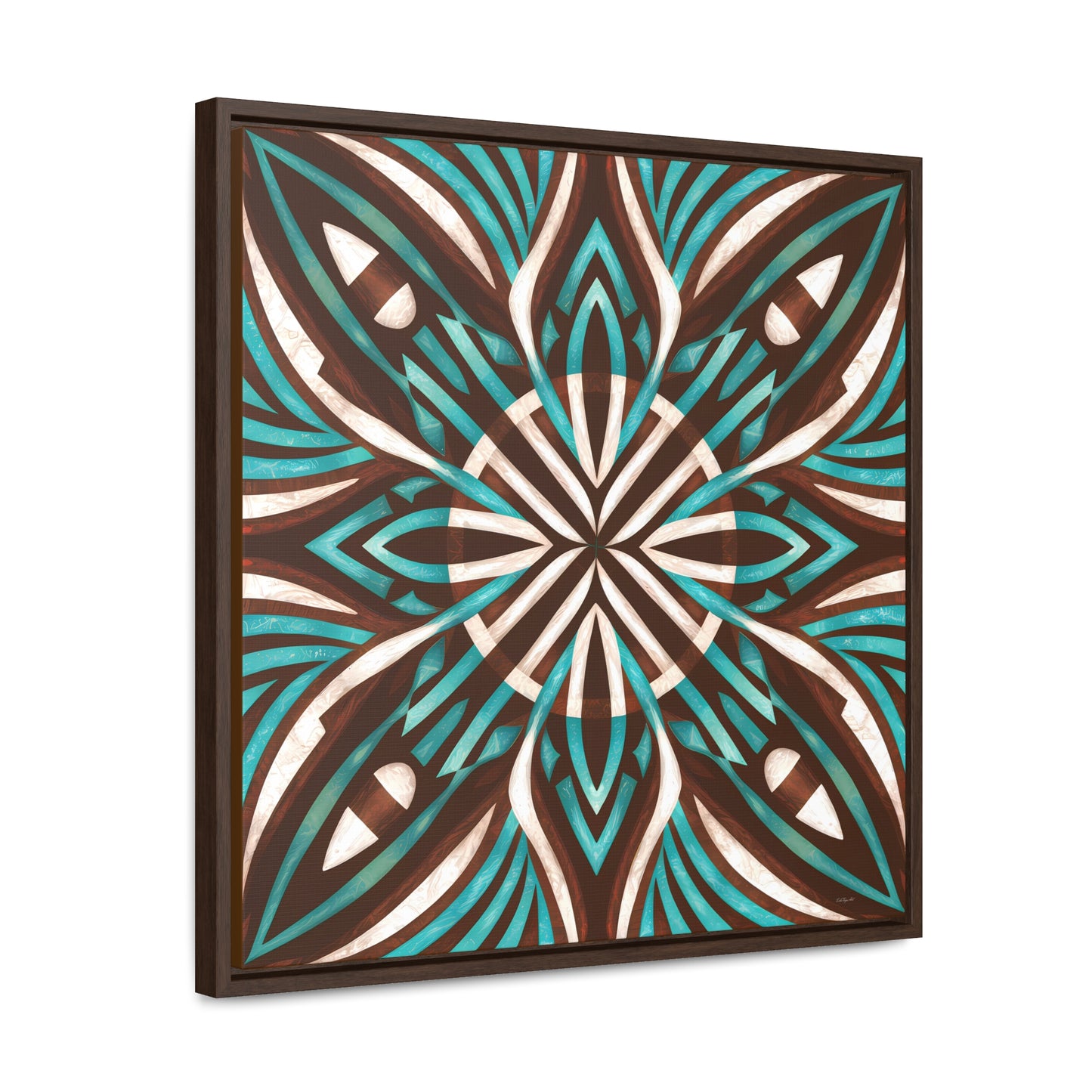 Southwestern Square Canvas Wall Art - Boho Ethnic Home Decor, Turquoise Brown White Frame, Gallery Canvas Wraps