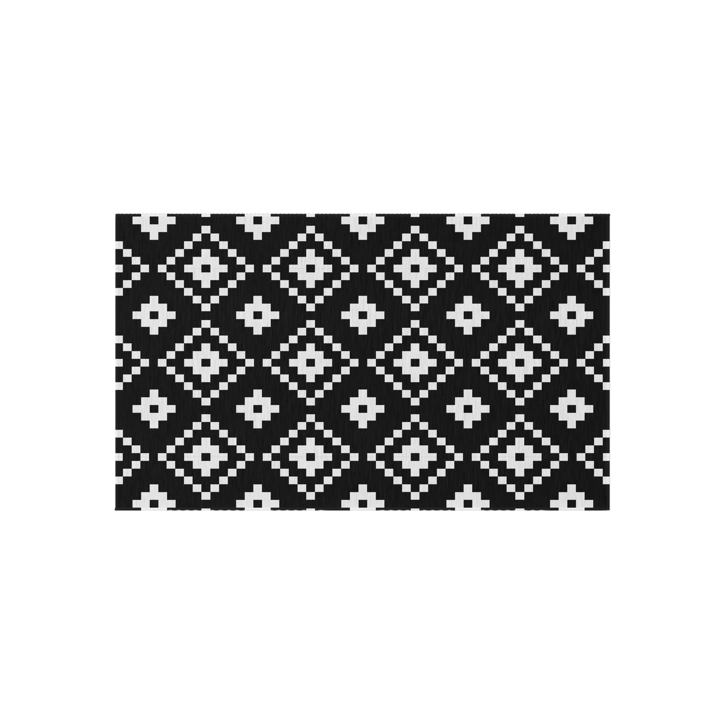 Black White Aztec Diamond Outdoor/Indoor Rug | Geometric Patio Mat
