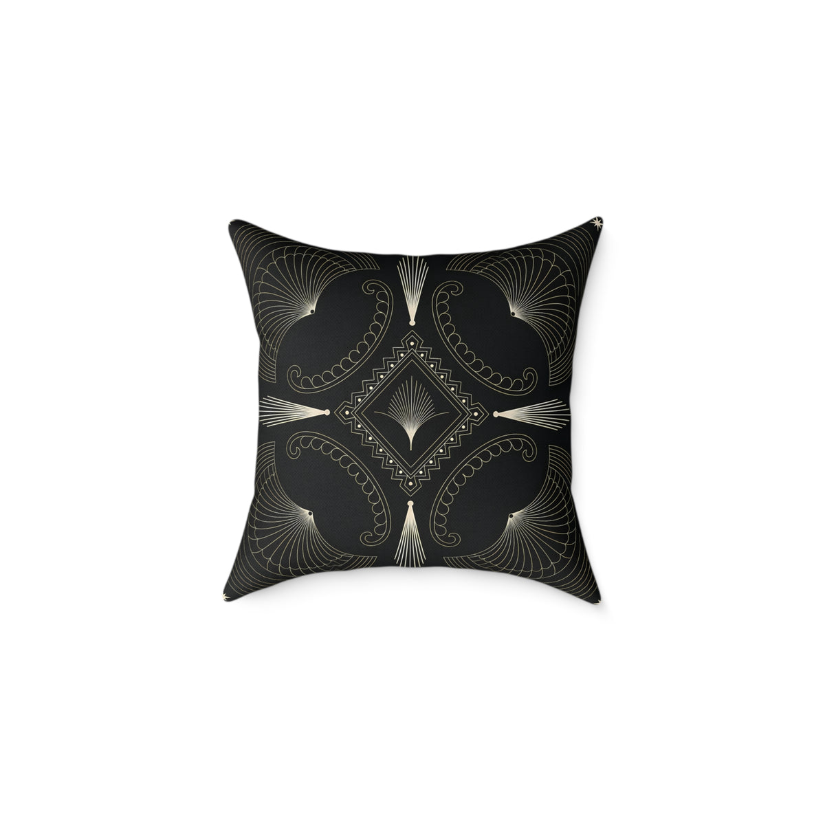 Art Deco Black Cream Geometric Pattern Square Pillow | Decorative Throw Pillow