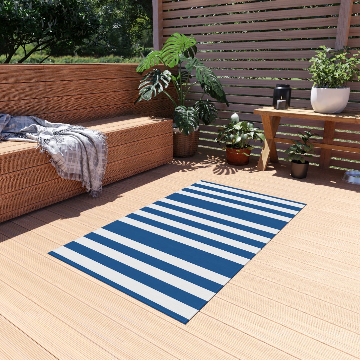 Nautical Blue Stripe Outdoor/Indoor Rug | Reversible Patio Mat