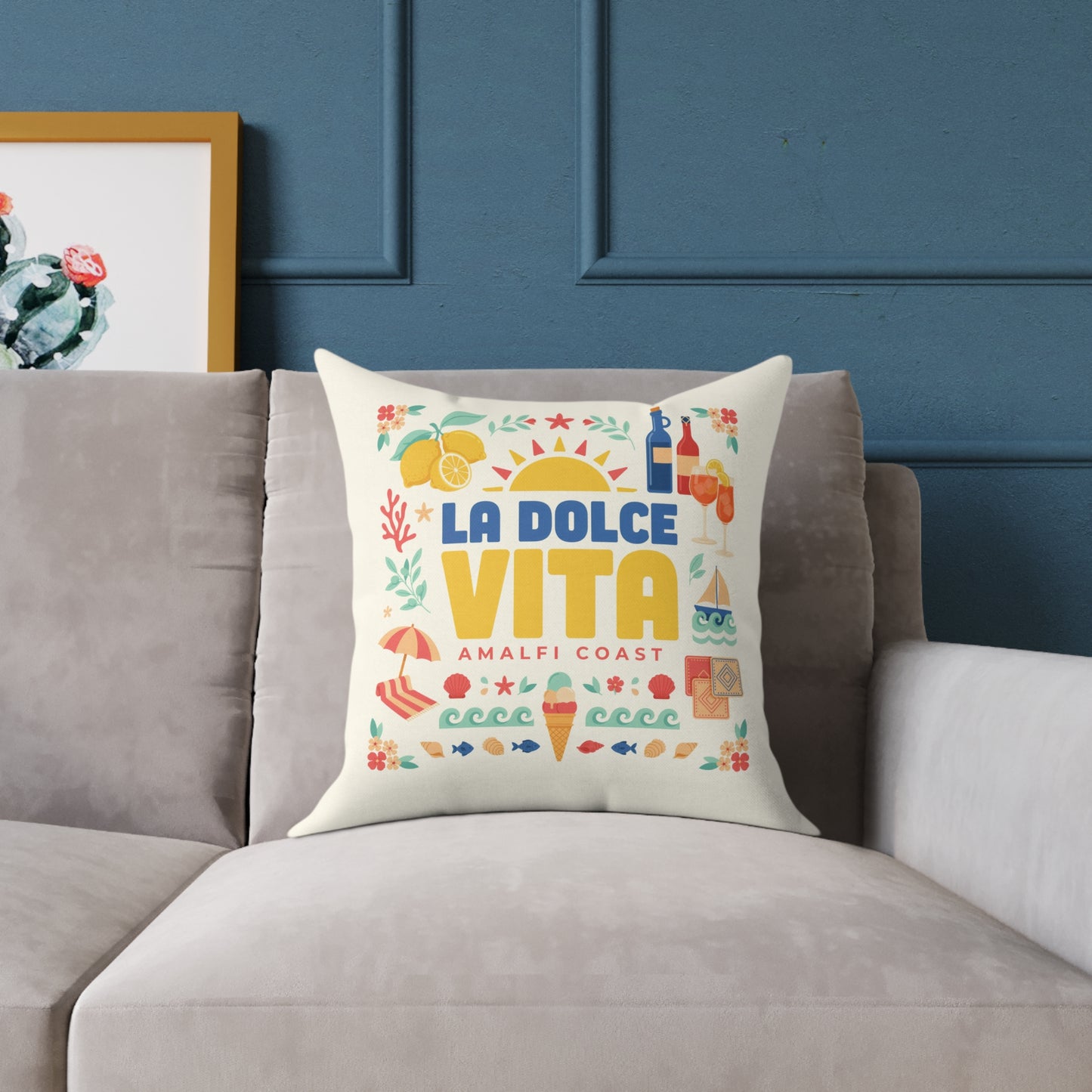 La Dolce Vita Amalfi Coast Pillow | Off-White Square Canvas Throw Pillow