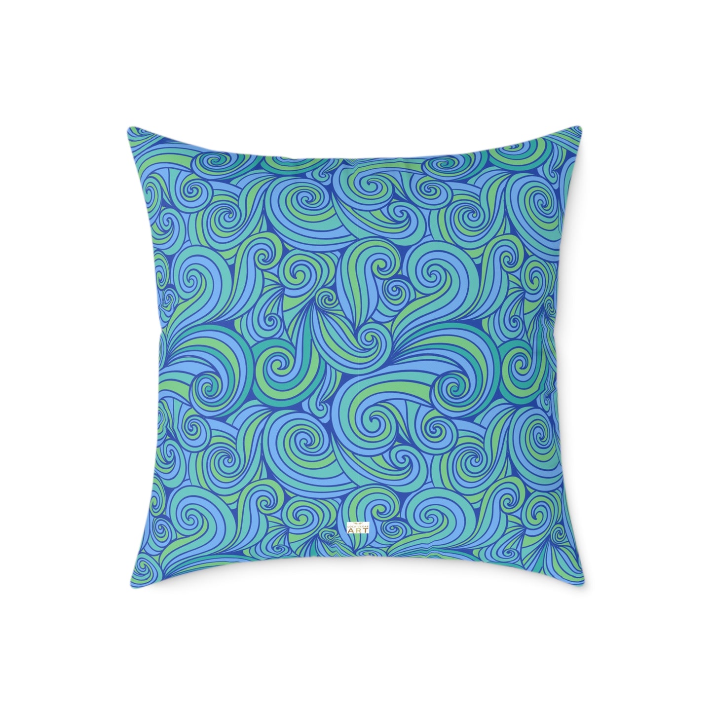 Blue Green Swirl Pattern Pillow | Square Poly Canvas Pillow