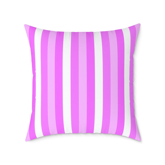 Pink White Stripe Pattern Square Pillow | Poly Canvas Pillow