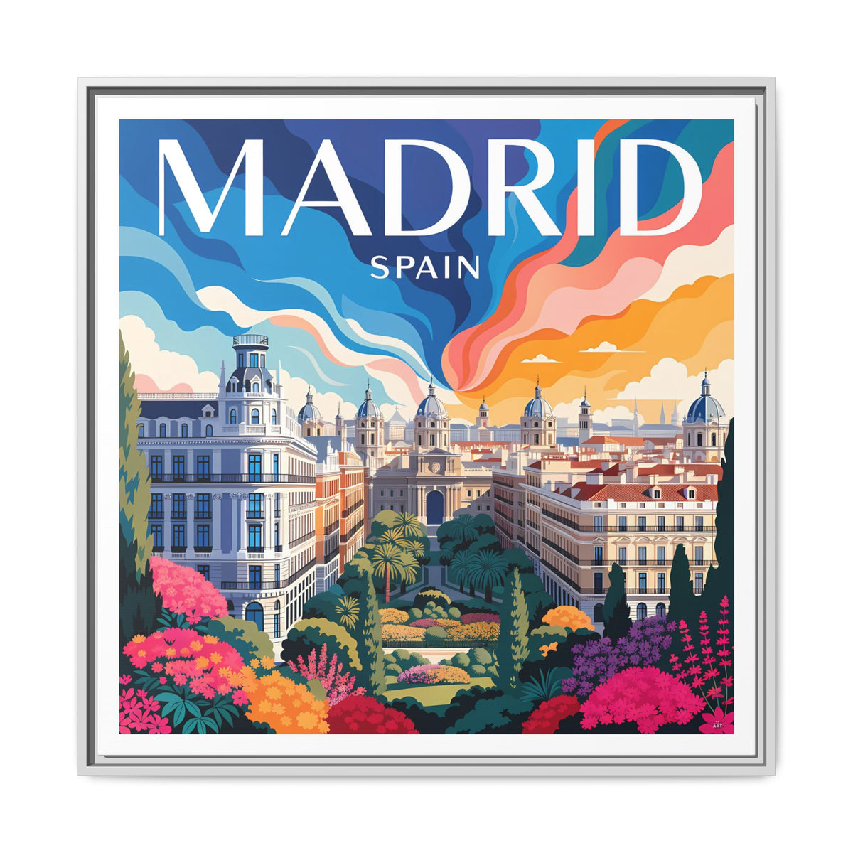 Madrid Spain Travel Art Matte Canvas Framed | Cityscape Wall Art