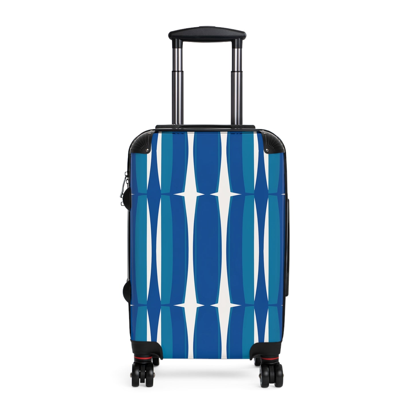Blue Mid-Century Geometric Suitcase | Retro Stripe Luggage
