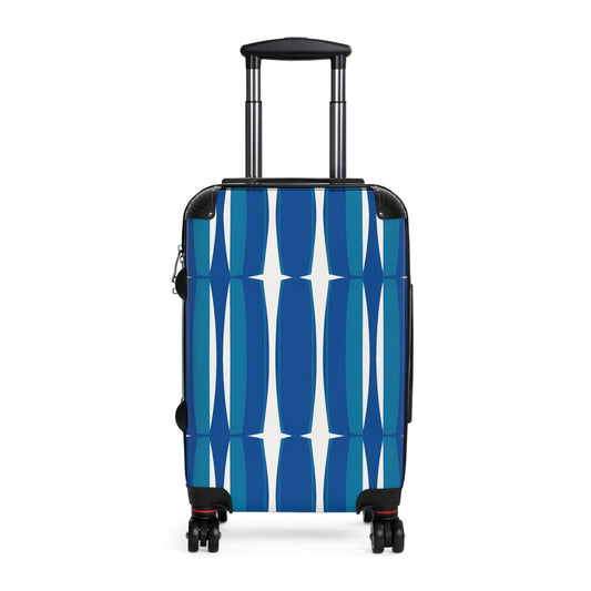 Blue Mid-Century Geometric Suitcase | Retro Stripe Luggage