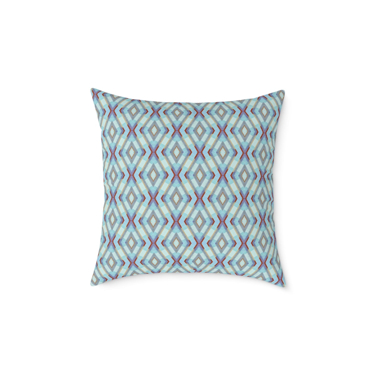 Geometric Diamond Pattern Square Pillow | Turquoise Blue Purple Dark Red Ikat Throw Pillow