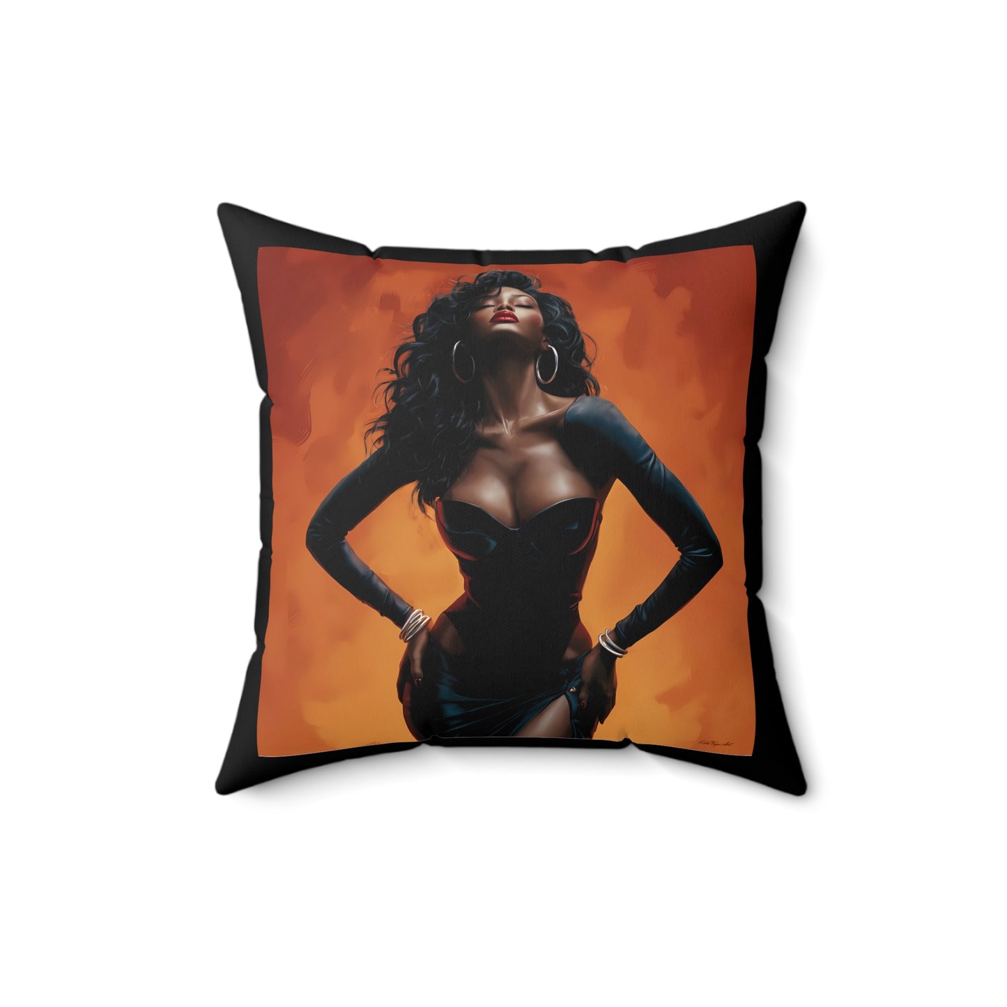 Goddess Pillow, African American Home Decor, Ethnic Sun Deity Cushion, Black Orange Throw Pillow, Spun Polyester Square Pillow