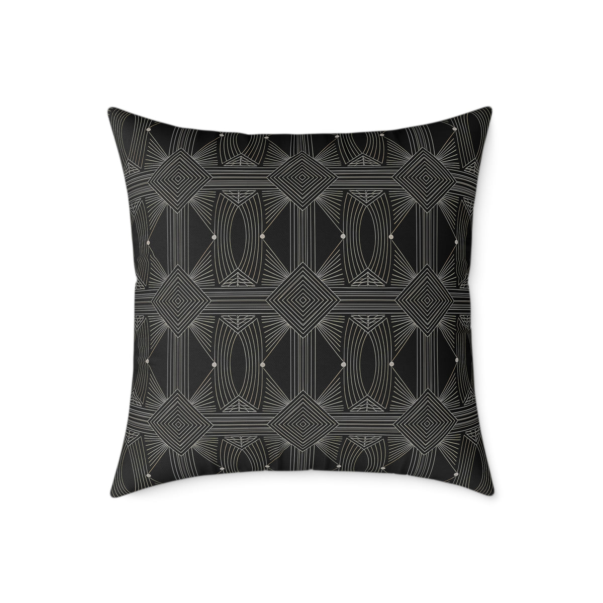 Geometric Black Tile Pattern Square Poly Canvas Pillow | Modern Decorative Throw