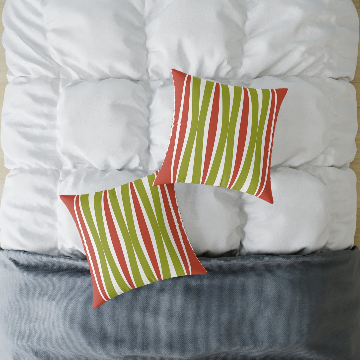 Orange Green Mid-Century Wavy Stripe Pillow | Square Throw Pillow
