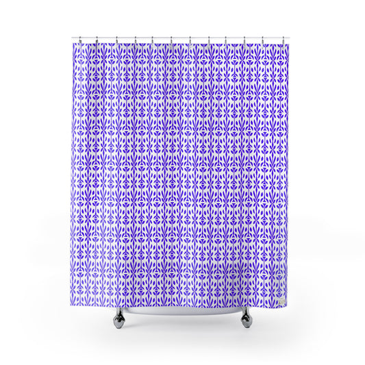 Purple Floral Pattern Shower Curtain | Geometric Repeat Pattern, Fresh Home Decor