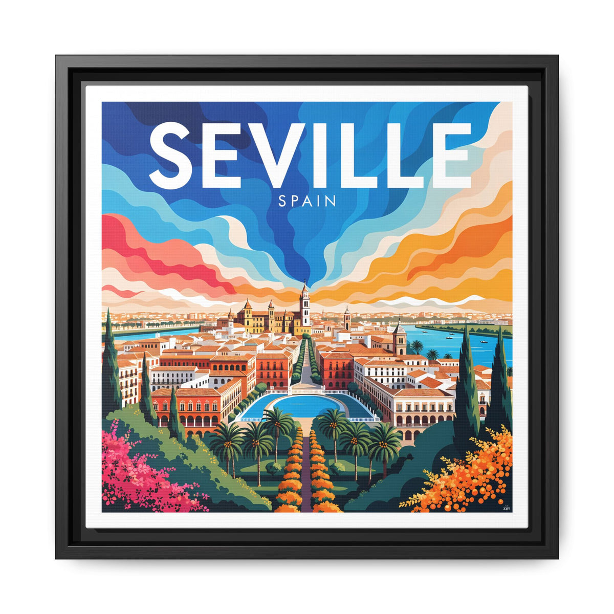 Seville Spain Vintage Travel Framed Canvas Wall Art