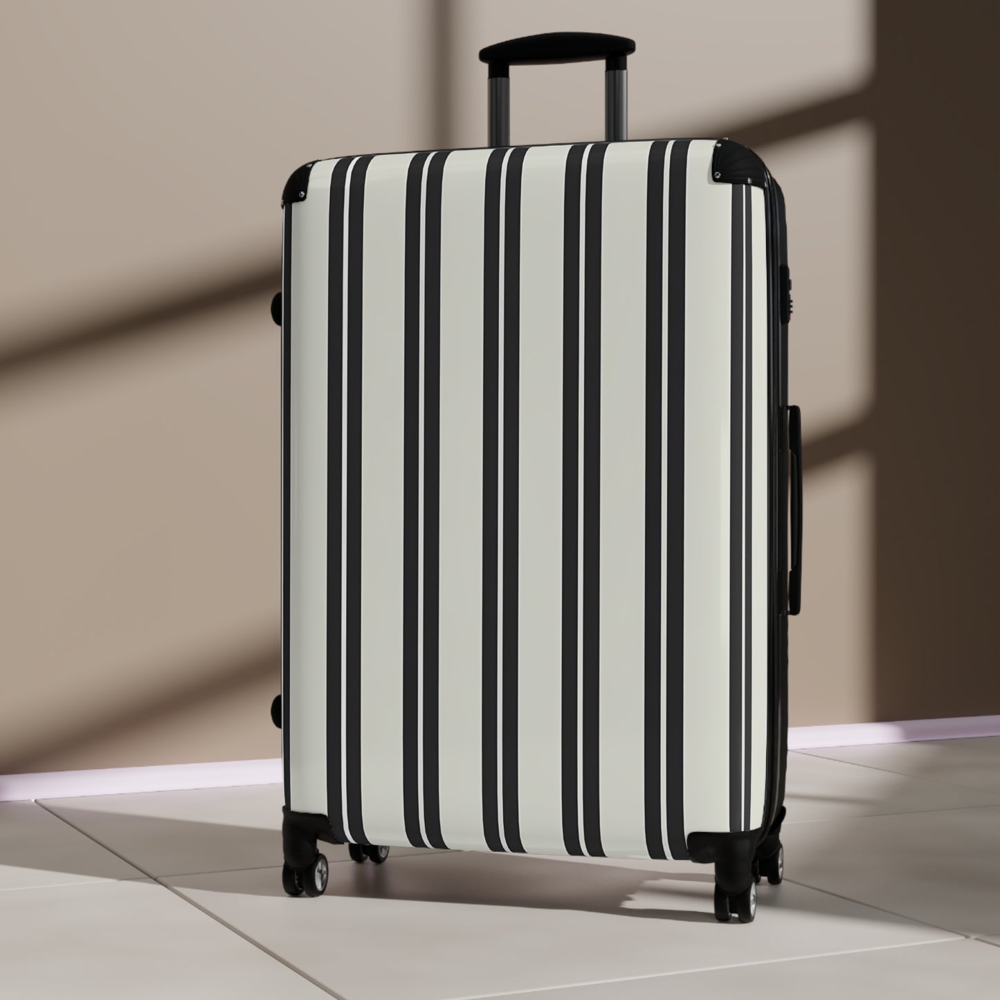 Black and White Vertical Stripes Suitcase | Hard Shell Carry-On Luggage
