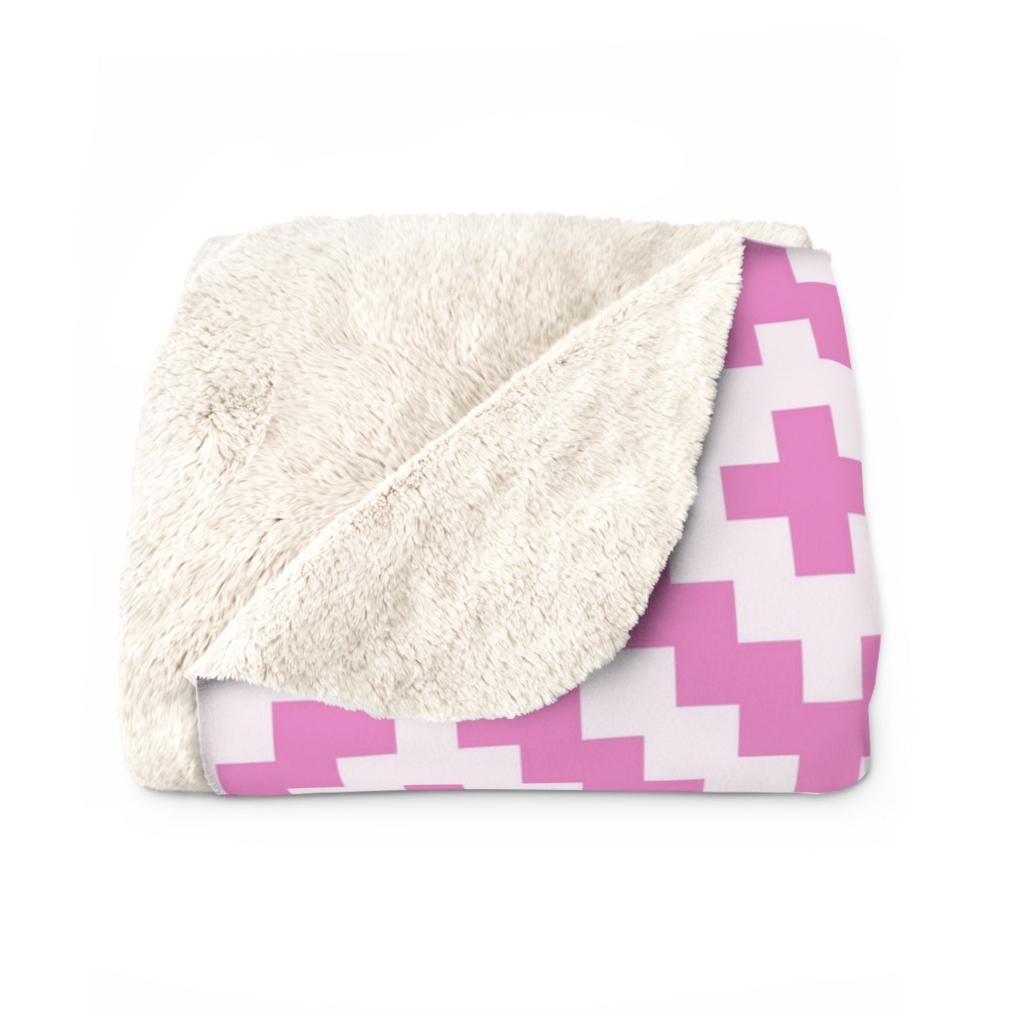 Boho Native American Pink White Geometric Diamond Pattern Sherpa Blanket | Cozy Fleece Throw