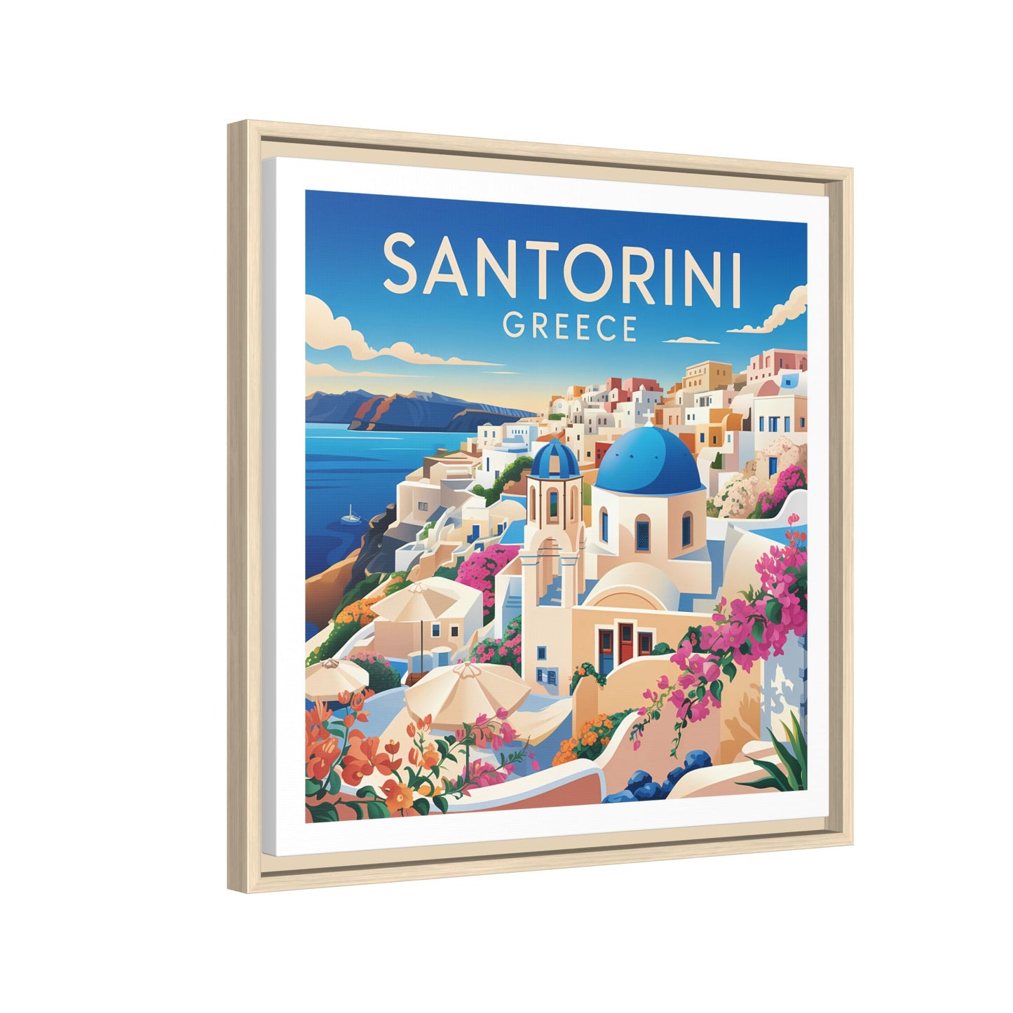 Santorini Greece Travel Art Matte Canvas Framed Wall Art