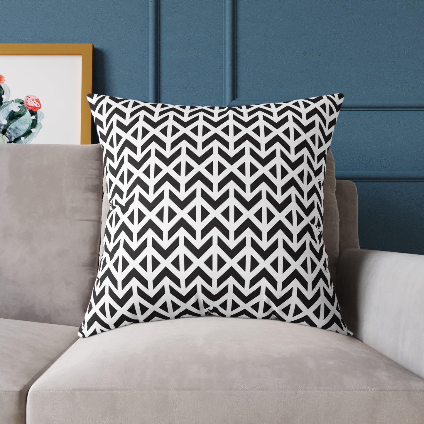 Geometric Chevron Pattern Square Pillow | Black White Modern Throw Pillow