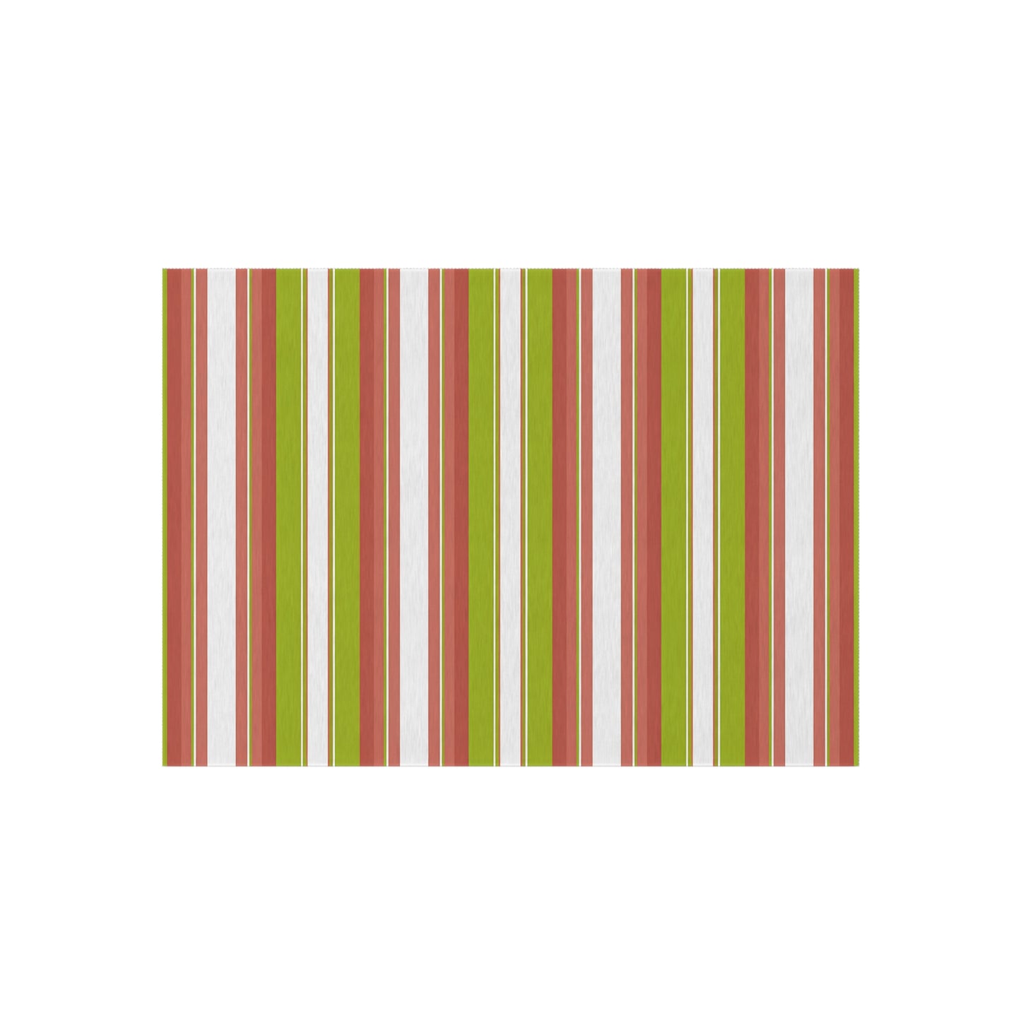 Green Red White Stripe Outdoor/Indoor Rug | Patio Deck Mat, Weatherproof Striped Rug