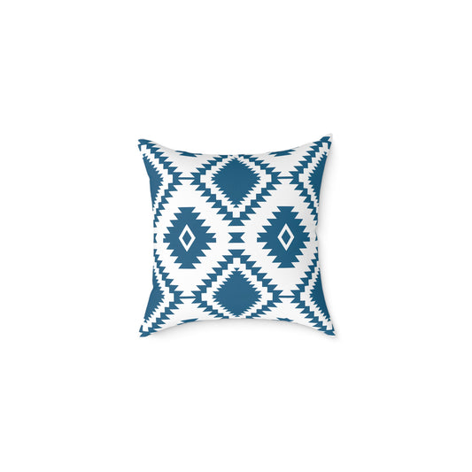 Teal Aztec Diamond Pattern Square Pillow | Geometric Throw Pillow