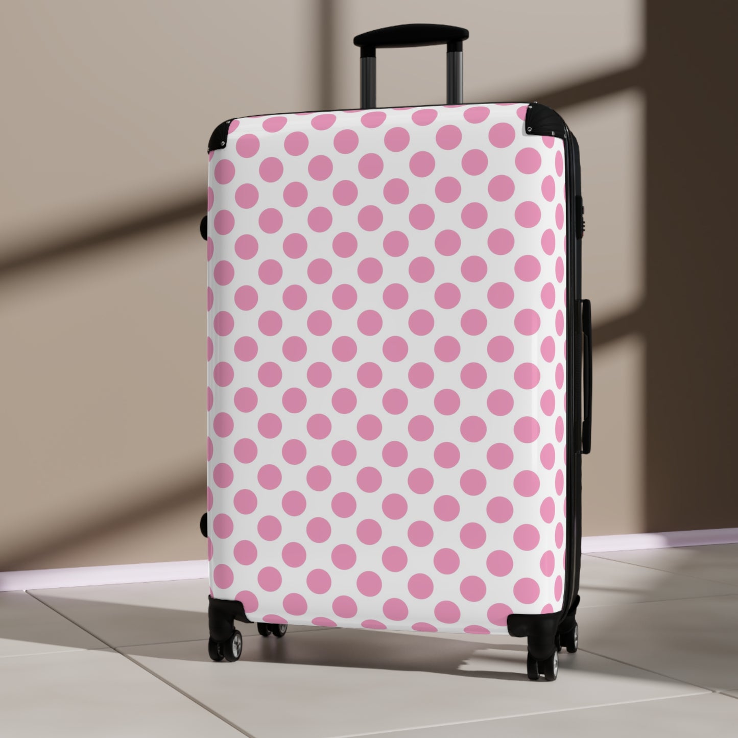 Cute Pink Polka Dot Suitcase, Trendy Luggage, Travel Gear, Vacation Essentials, Stylish Carry-On for Women, Teen Luggage