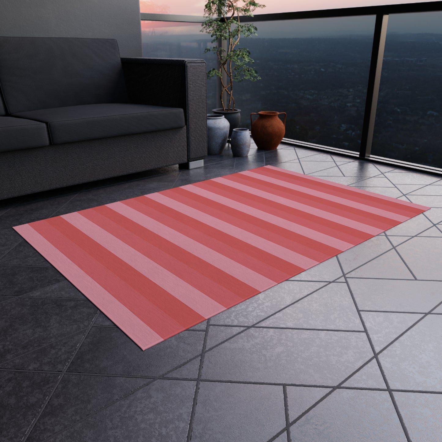 Shades Of Pink Stripe Outdoor/Indoor Rug | Patio Mat, Water-Resistant Striped Design