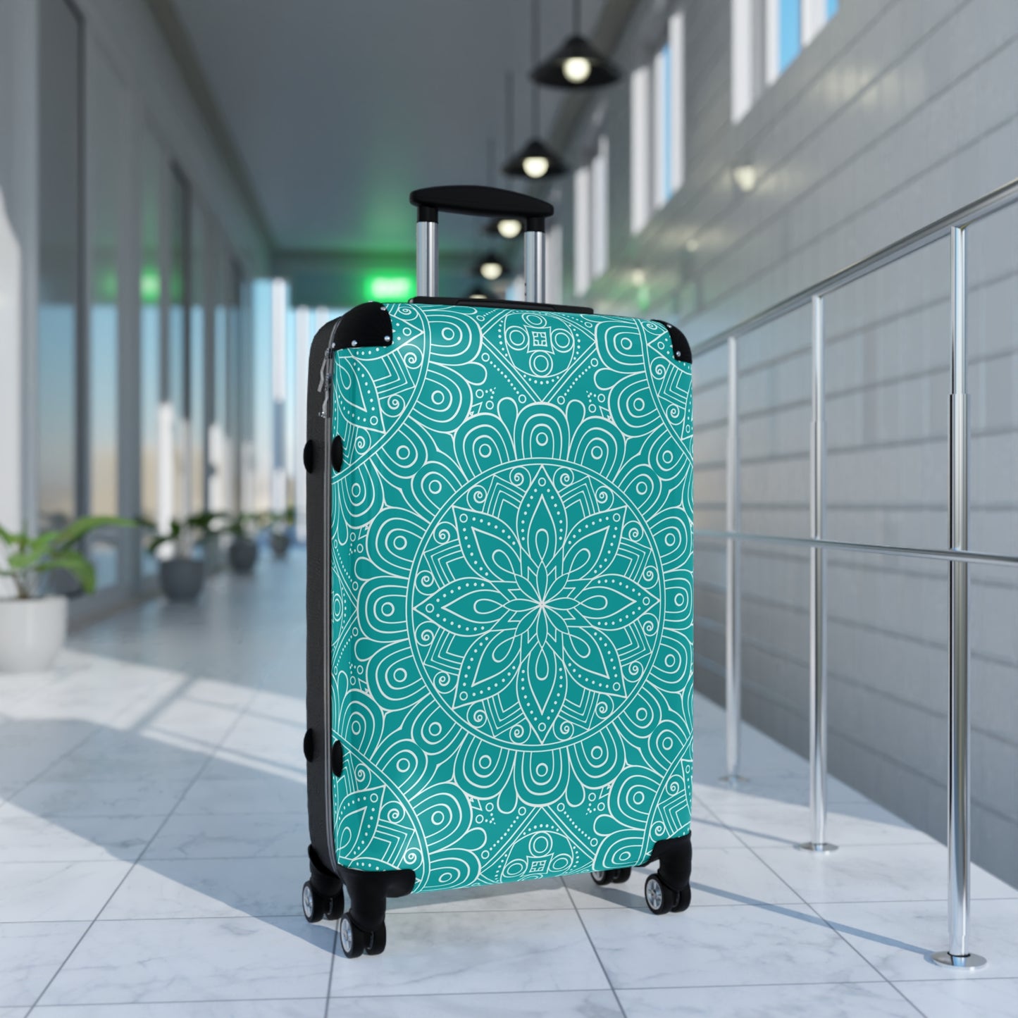 Teal White Mandala Pattern Suitcase | Decorative Luggage
