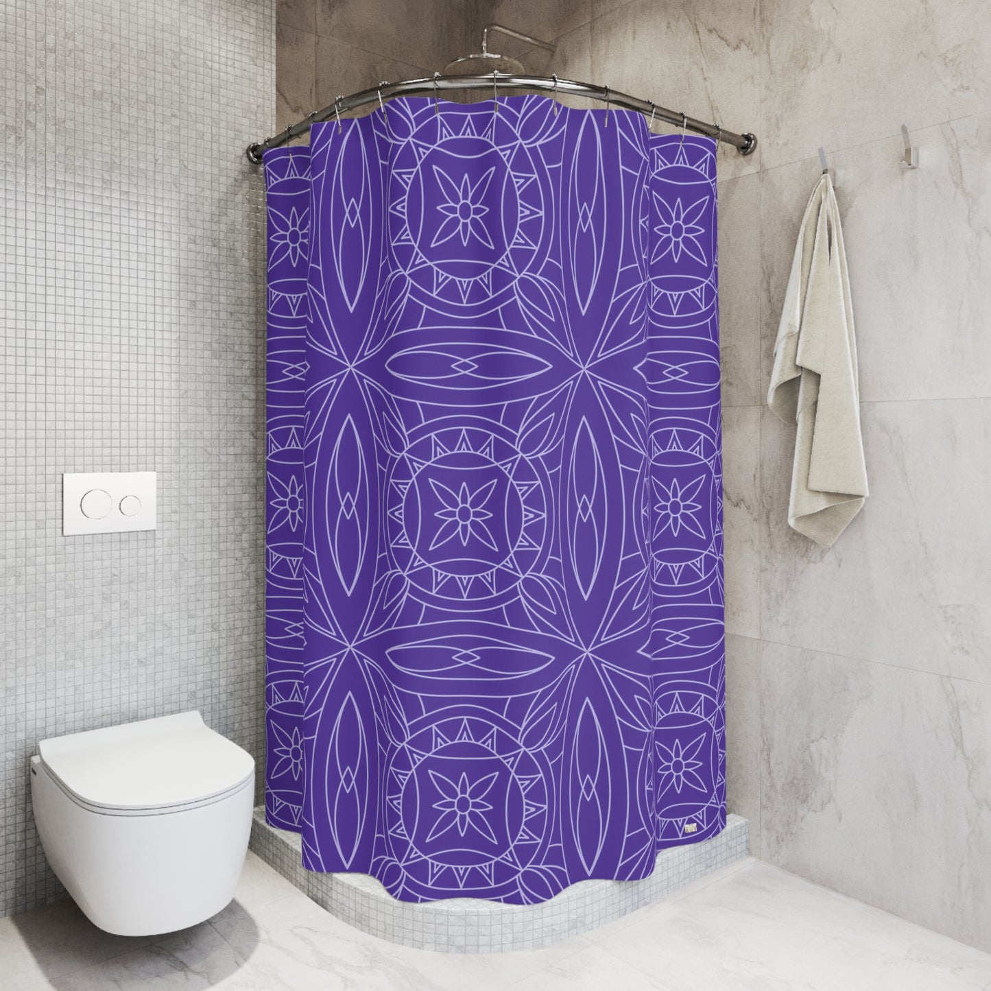 Geometric Mandala Design Shower Curtain | Purple Boho Bathroom Decor, Eclectic Bathroom Accessory