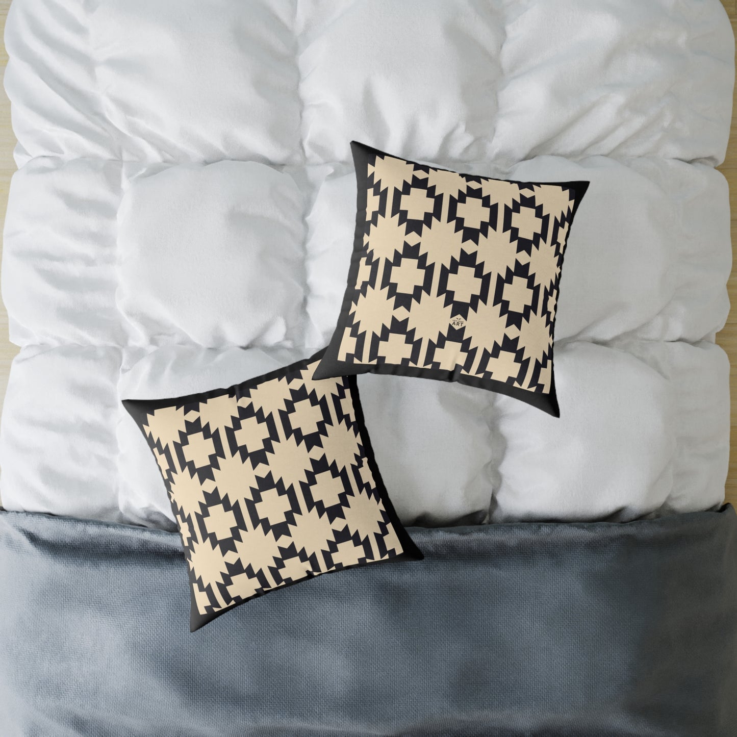 Geometric Aztec Pattern Square Pillow | Neutral Black Cream Throw Pillow