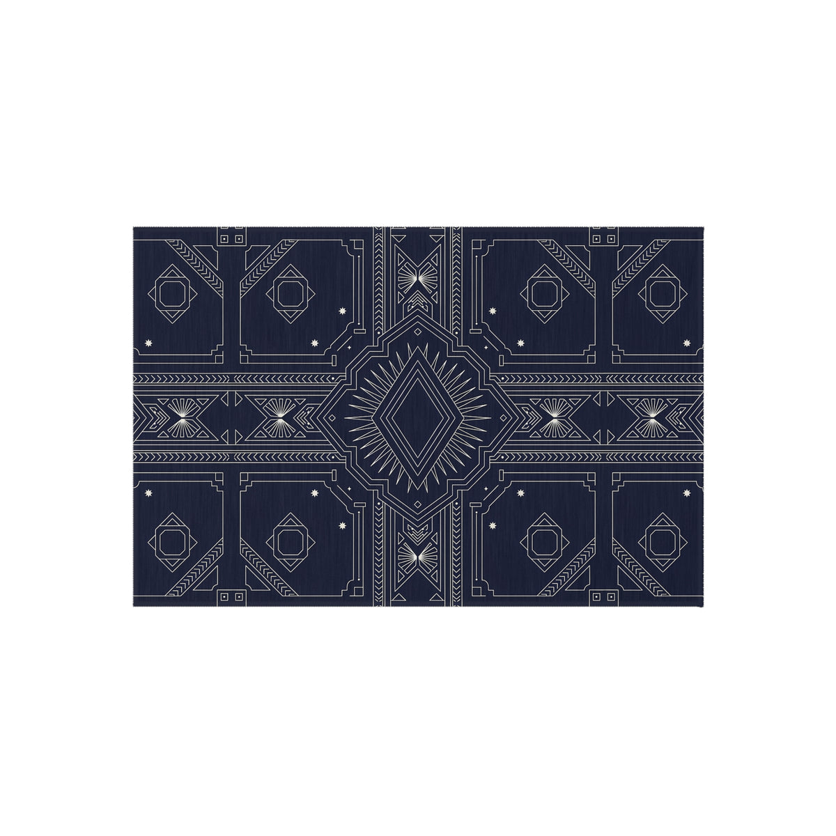 Geometric Aztec Pattern Outdoor Rug | Navy Diamond Porch Mat