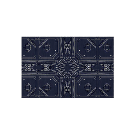 Geometric Aztec Pattern Outdoor Rug | Navy Diamond Porch Mat
