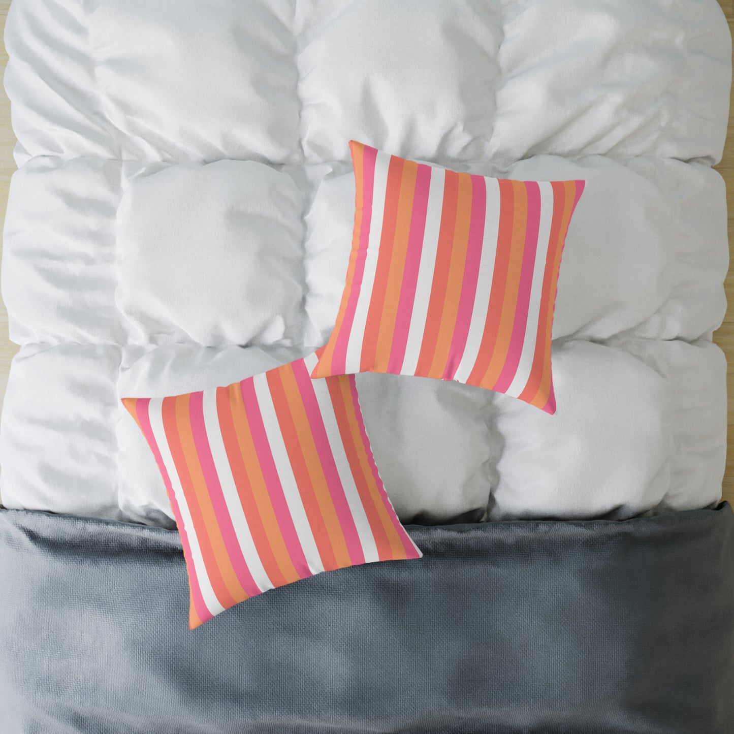 Pink Orange Stripe Square Pillow | Colorful Striped Throw Pillow
