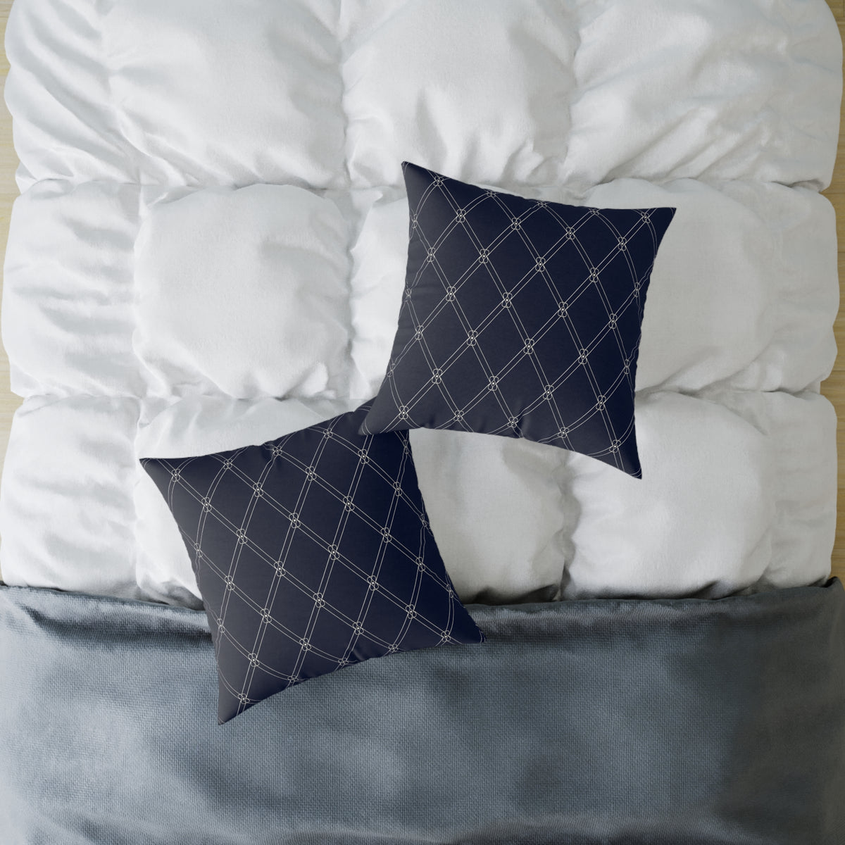 Navy  White Diamond Lattice Pattern Pillow | Square Poly Canvas Pillow