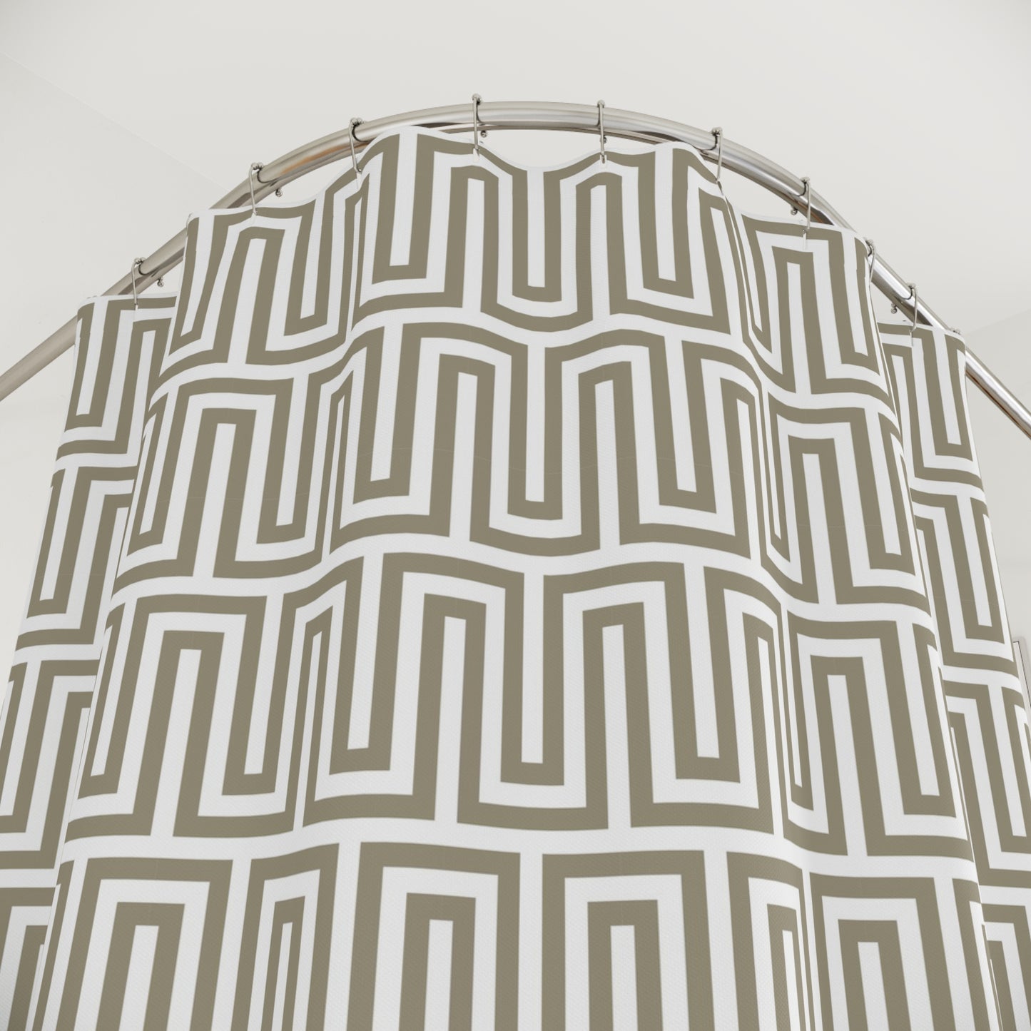 Geometric Greek Key Pattern Shower Curtain | Neutral Taupe Maze Design Classy Bathroom Accessory