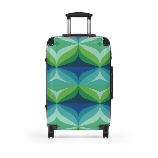 Retro Geometric Mid Century Pattern Suitcase | Green Blue Travel Luggage
