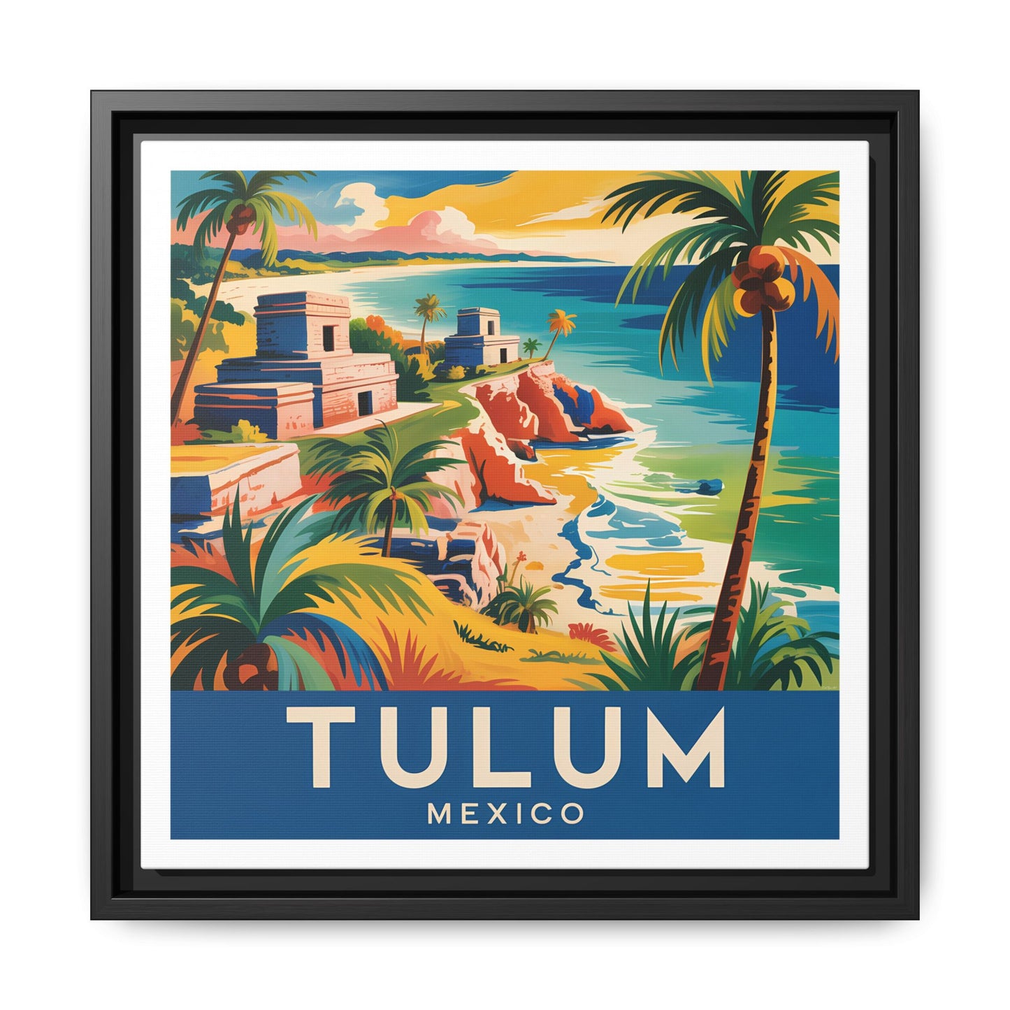 Tulum Mexico Vintage Look Framed Travel Canvas Wall Art