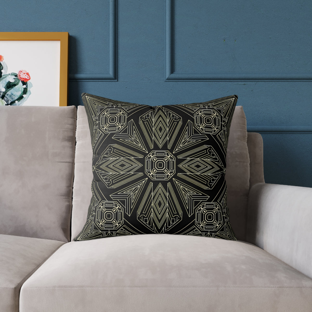 Geometric Mandala Pattern Pillow | Black Taupe Tribal Decorative Cushion