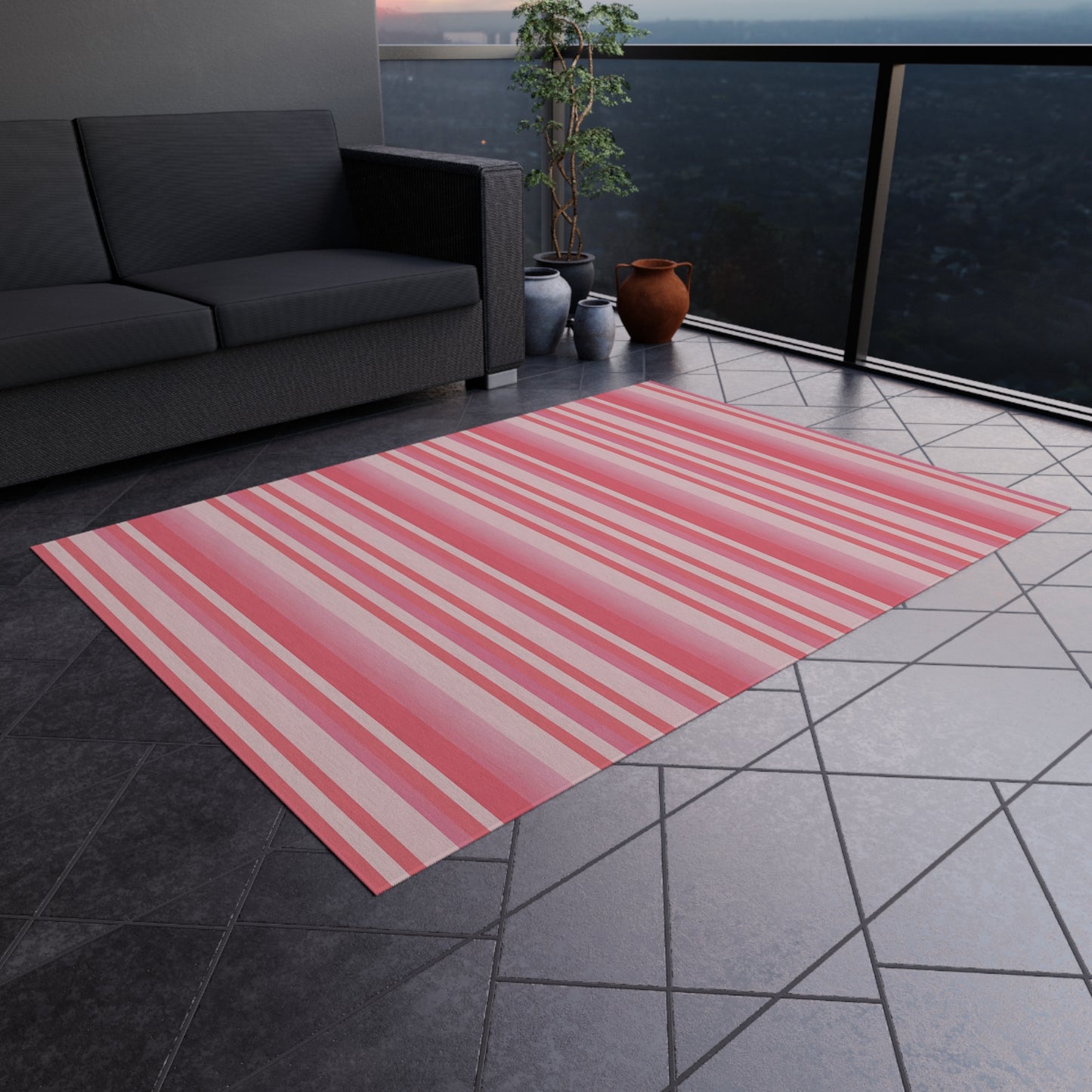 Medium Pink Light Pink Stripe Pattern Outdoor/Indoor Rug | Patio Mat, Water-Resistant Deck Rug