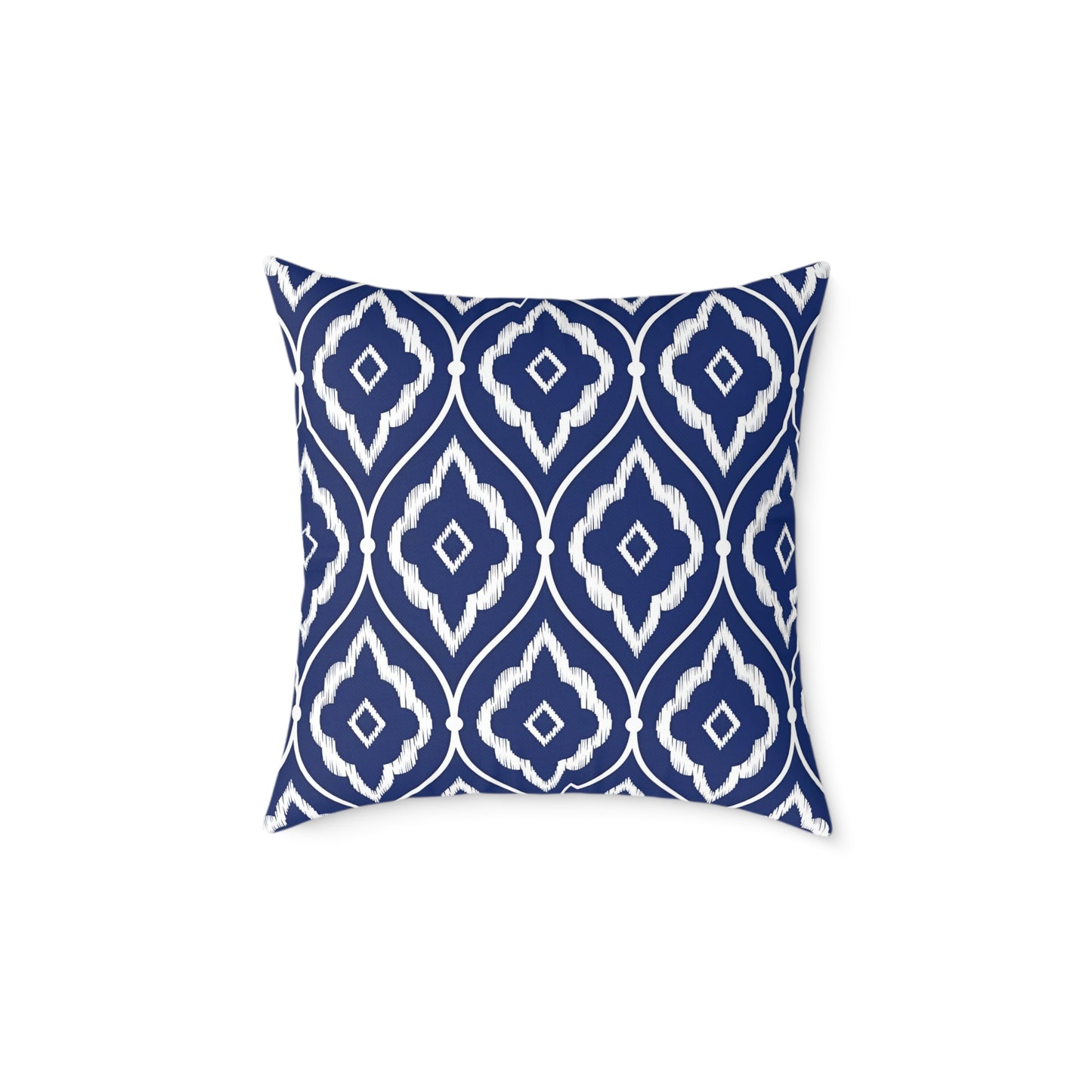 Navy and White Ikat Geometric Pattern Square Pillow | Coastal Home Decor