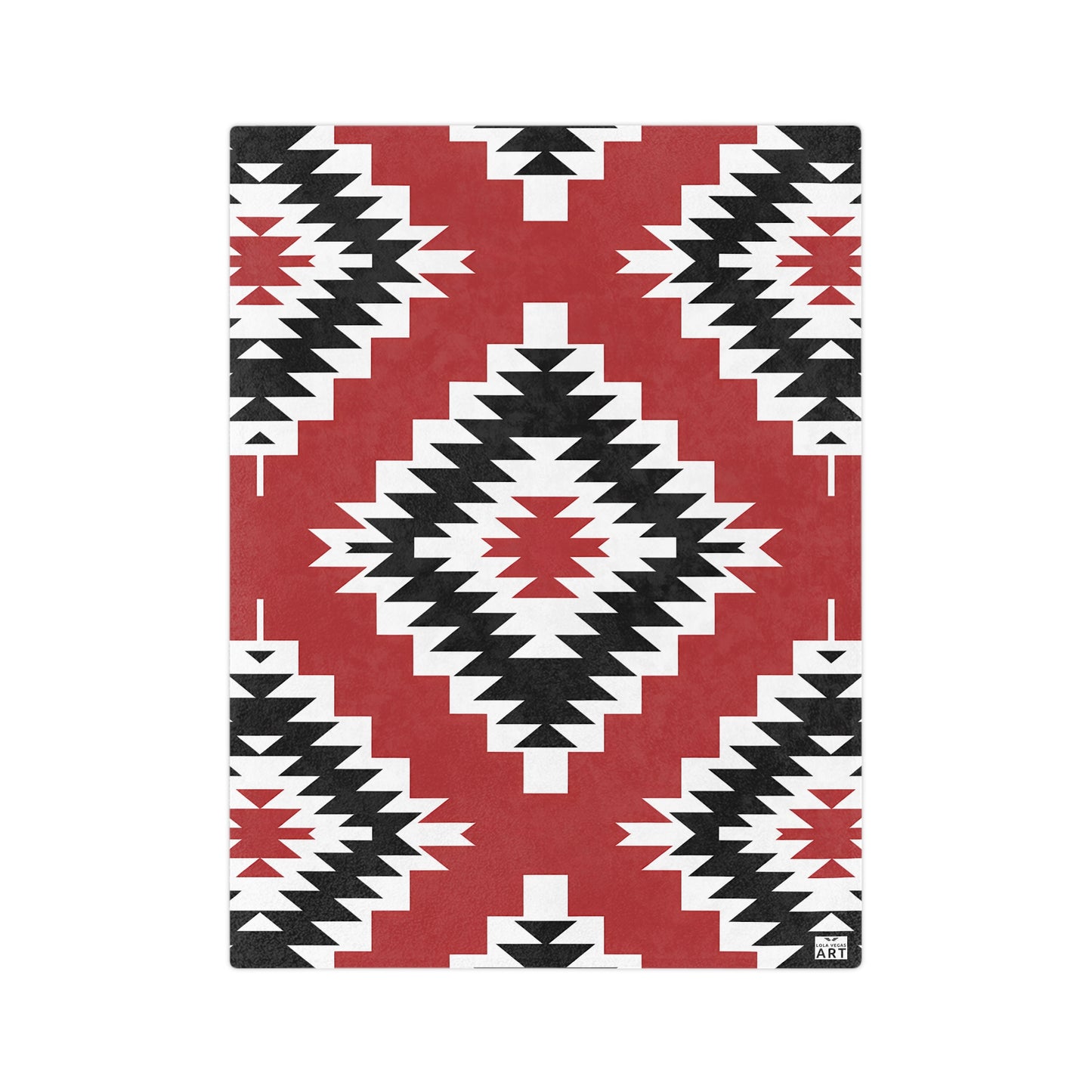 Southwest Diamond Aztec Velveteen Microfiber Blanket | Red Black Geometric