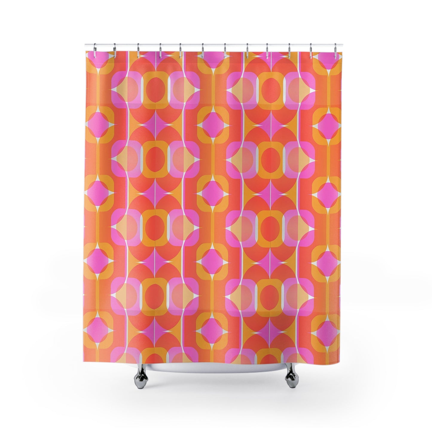 Retro Geometric Pattern Shower Curtain 70s Orange Pink Mid Century