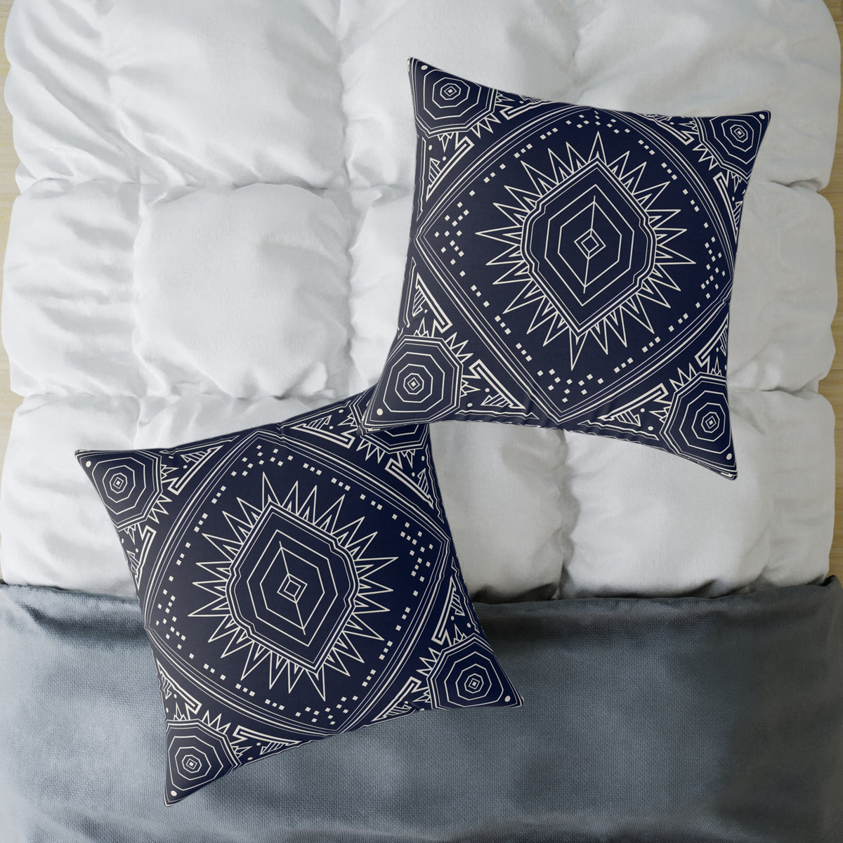 Navy Mandala Starburst Square Pillow | Boho Geometric Throw Cushion