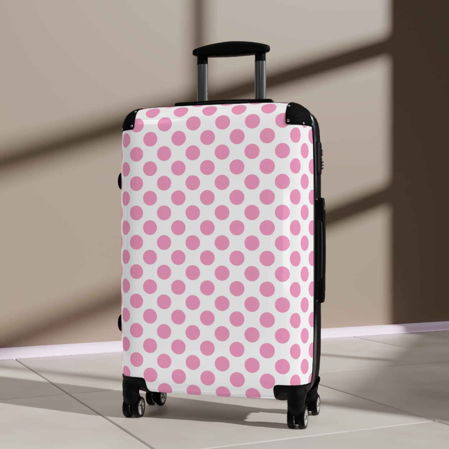 Cute Pink Polka Dot Suitcase, Trendy Luggage, Travel Gear, Vacation Essentials, Stylish Carry-On for Women, Teen Luggage