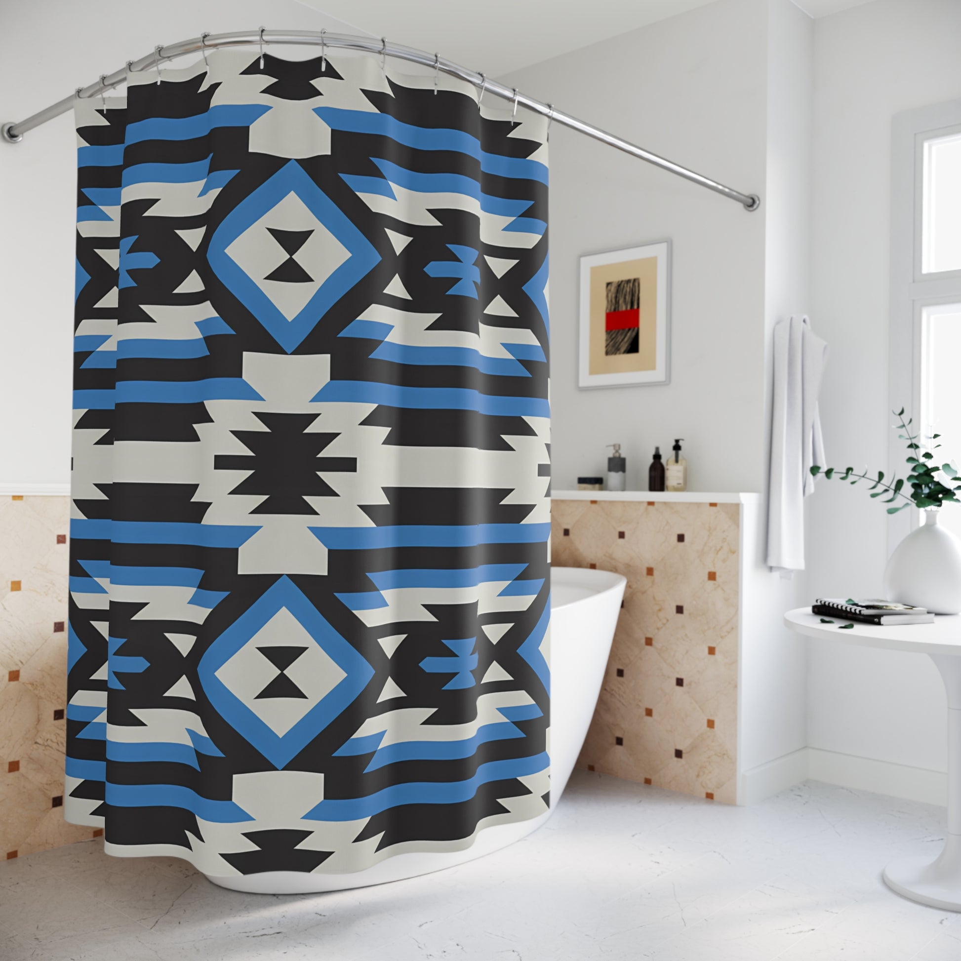 Modern Geometric Shower Curtains, Stylish Bathroom Decor, Boho Home Essential, Unique Gift Idea, Colorful Textile Art - LOLA VEGAS ART