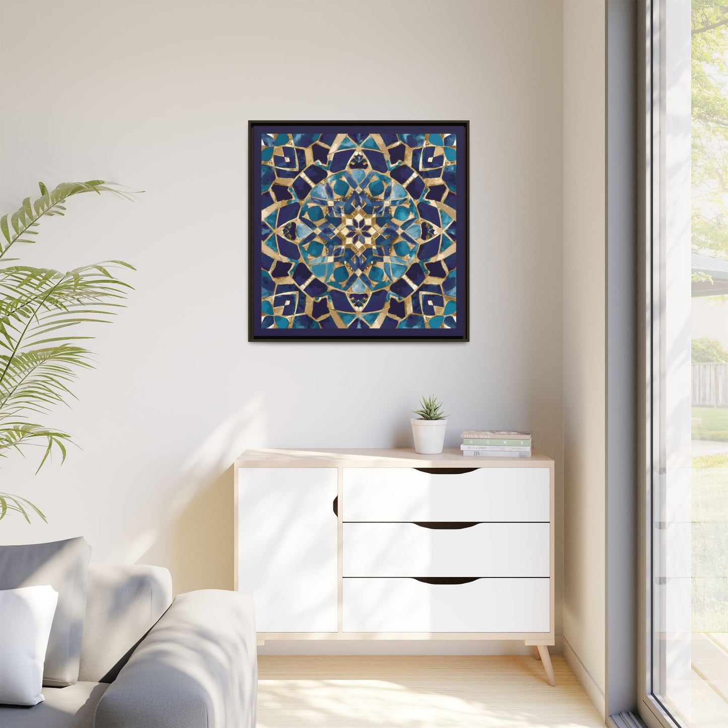 Framed Blue Moroccan Mosaic Wall Art — Matte Canvas Print