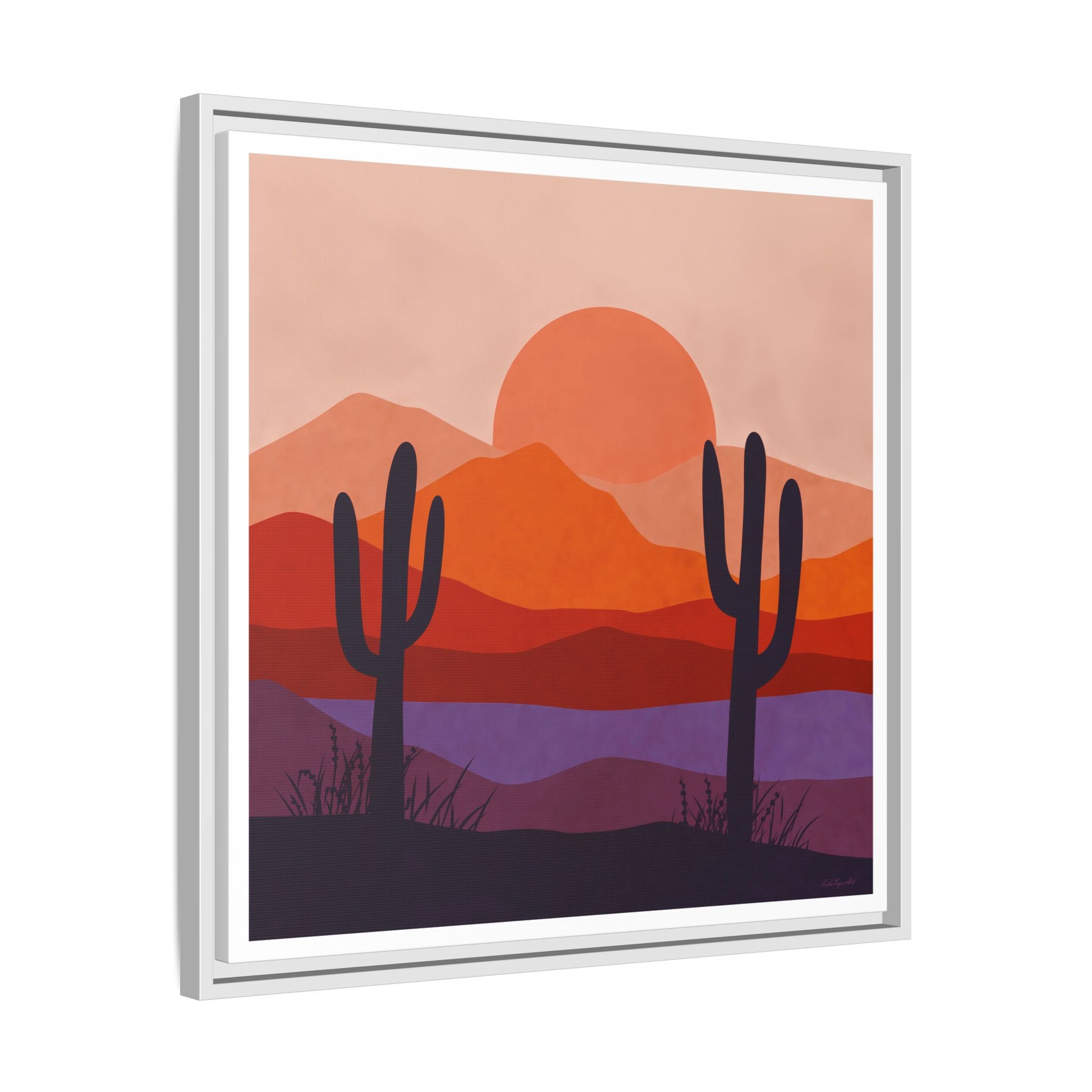 Desert Sunset Framed Canvas Art, Boho Home Decor, Nature Wall Art, Cactus Print, Warm Colorful Wall Decor, Housewarming Gift - LOLA VEGAS ART