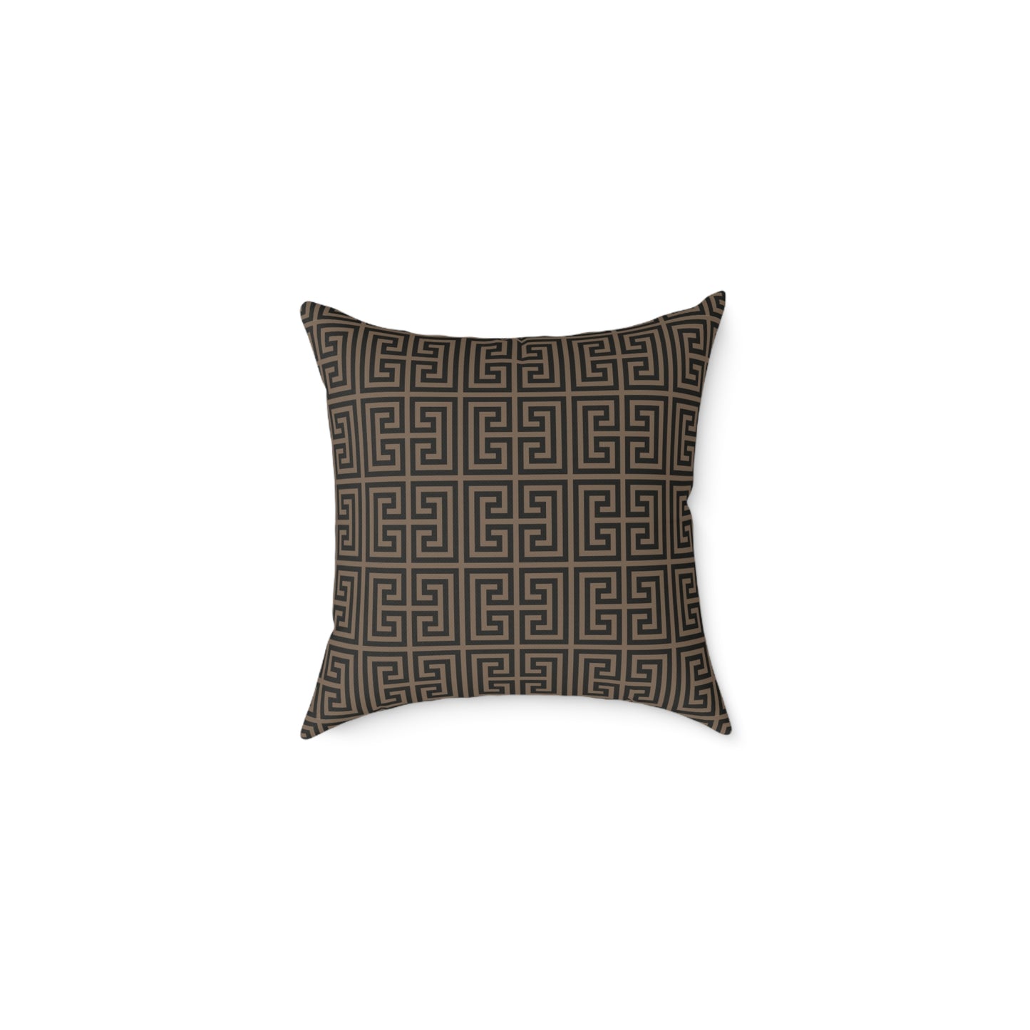 Greek Key Pattern Square Pillow | Geometric Throw Pillow, Neutral Brown and Black Home Decor