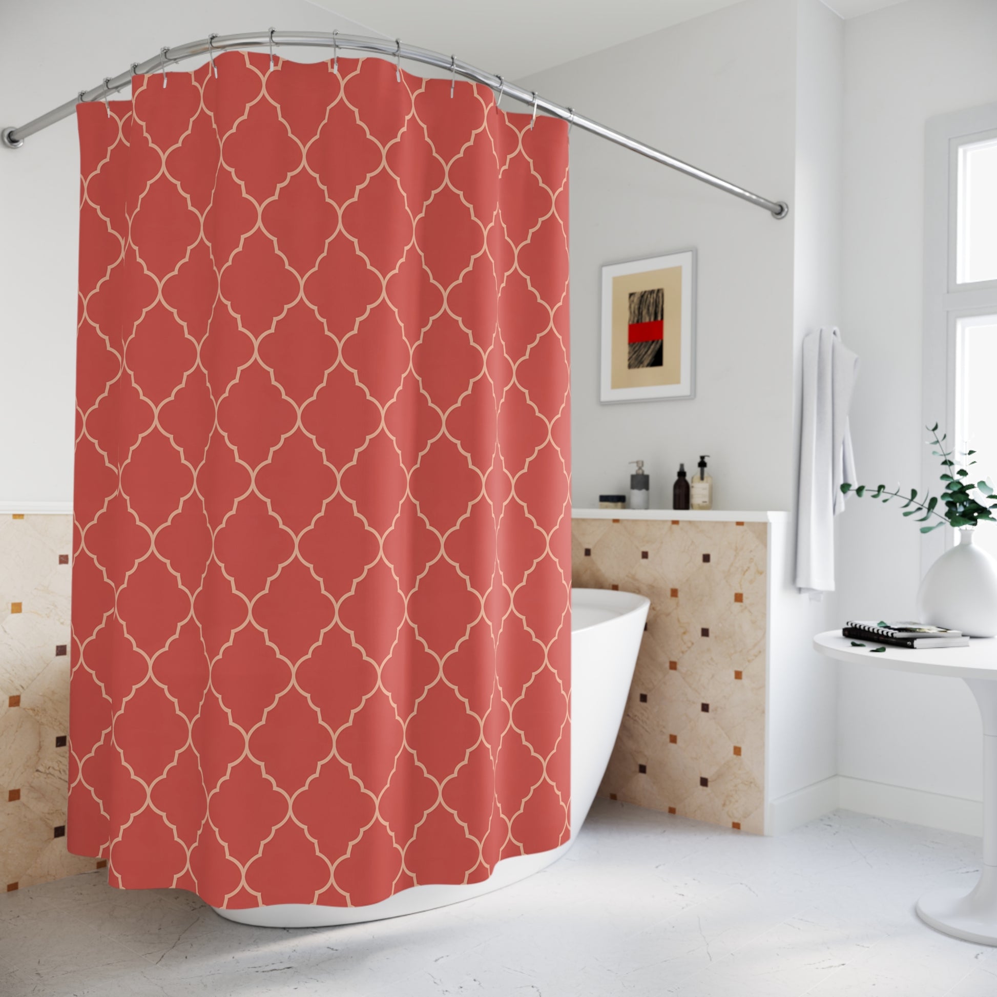 Elegant Style Shower Curtain, Modern Bathroom Decor, Geometric Print, Home Improvement, Gift for Housewarming, Moroccan Quatrefoil - LOLA VEGAS ART