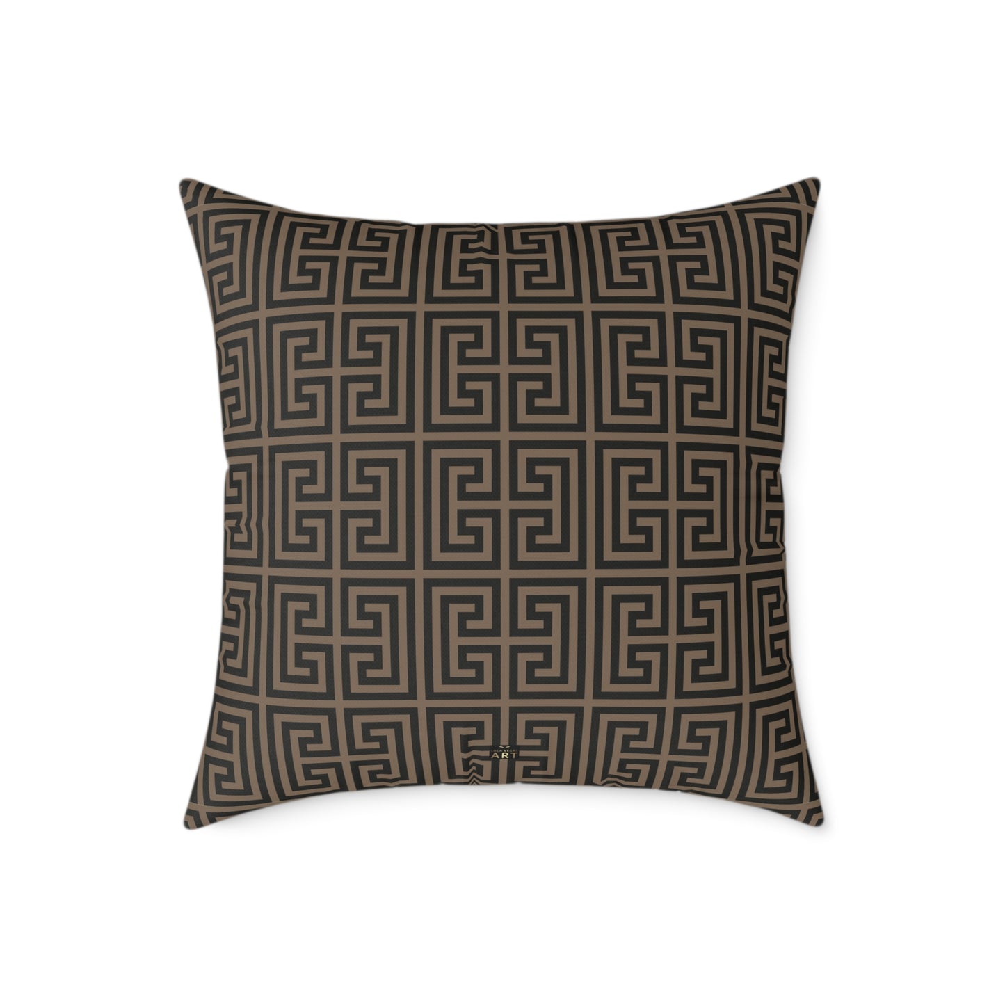 Greek Key Pattern Square Pillow | Geometric Throw Pillow, Neutral Brown and Black Home Decor