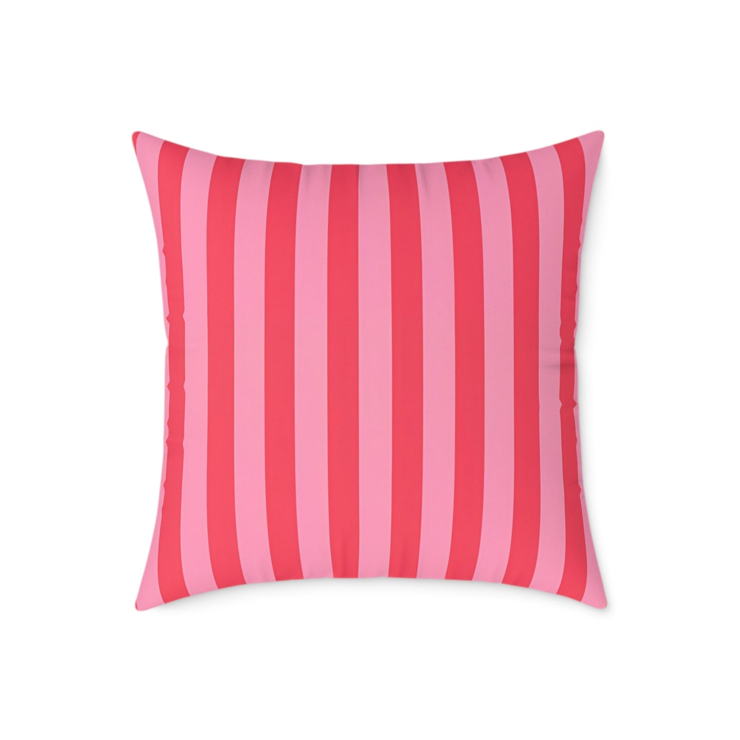 Light Pink and Watermelon Pink Vertical Stripes Pillow | Square Poly Canvas Pillow